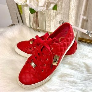 Guess GG BACKERS 2 Red Quilted Sneakers with Gold Tone Logo Hardware SIZE 6M
